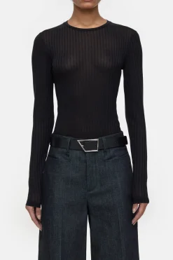 CLOSED T-Shirts>Geribbelde Lange Mouw Zwart