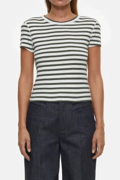 CLOSED T-Shirts>Gestreept T-Shirt Groen Onkruid
