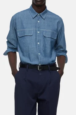 CLOSED Overhemden>Katoenen Chambray-Overhemd Midden Blauw