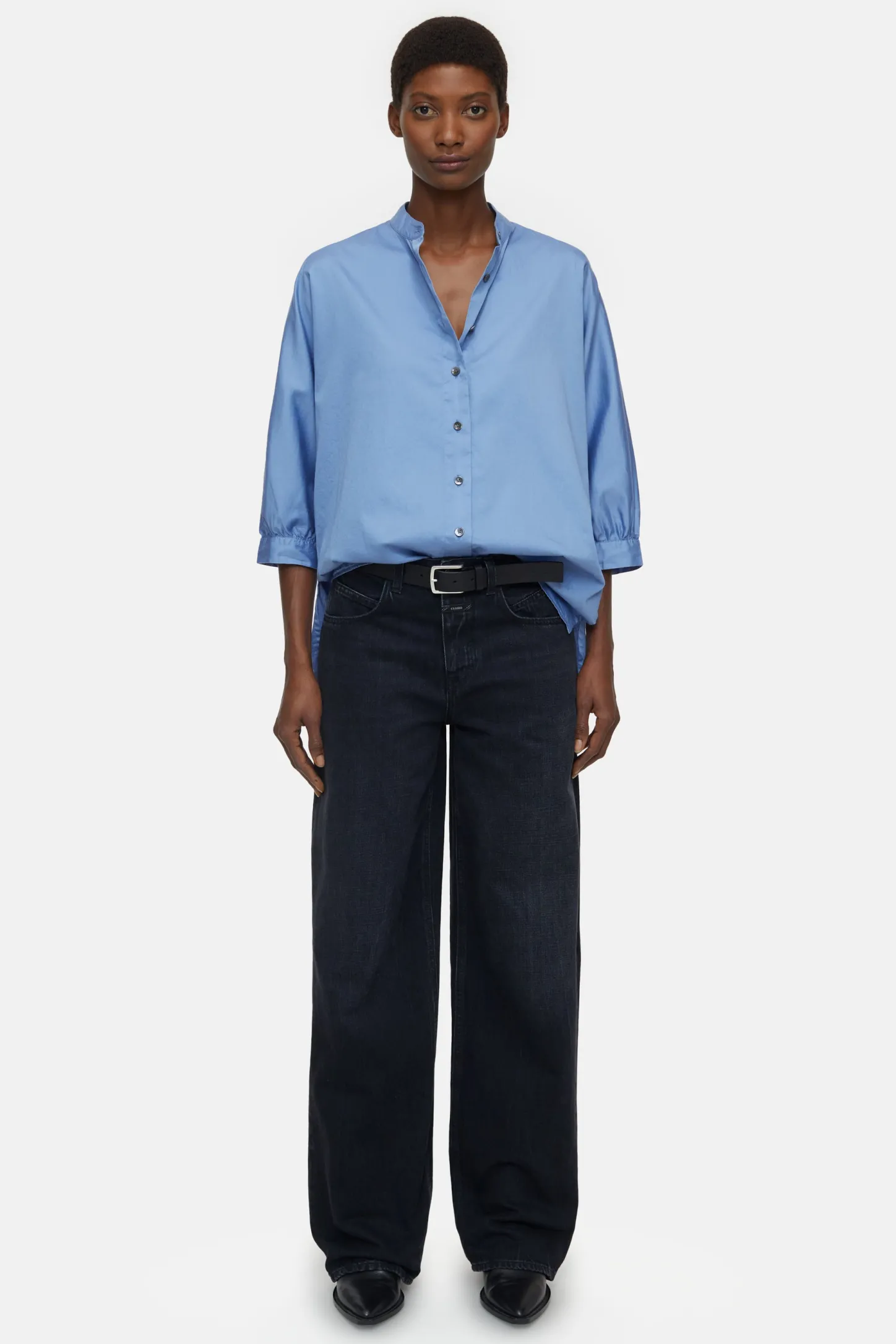 CLOSED Overhemden En Blouses>Katoenen Satijnen Blouse Blauwe Horizon