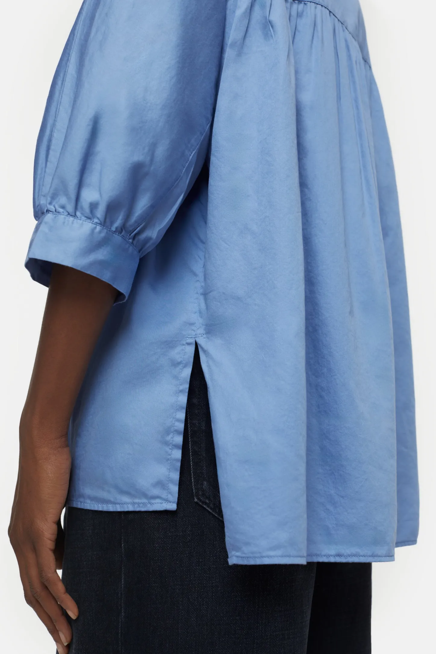 CLOSED Overhemden En Blouses>Katoenen Satijnen Blouse Blauwe Horizon