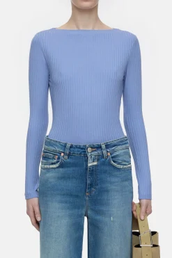 CLOSED T-Shirts>Lange Mouw Met Hoge Kraag Blauwe Horizon
