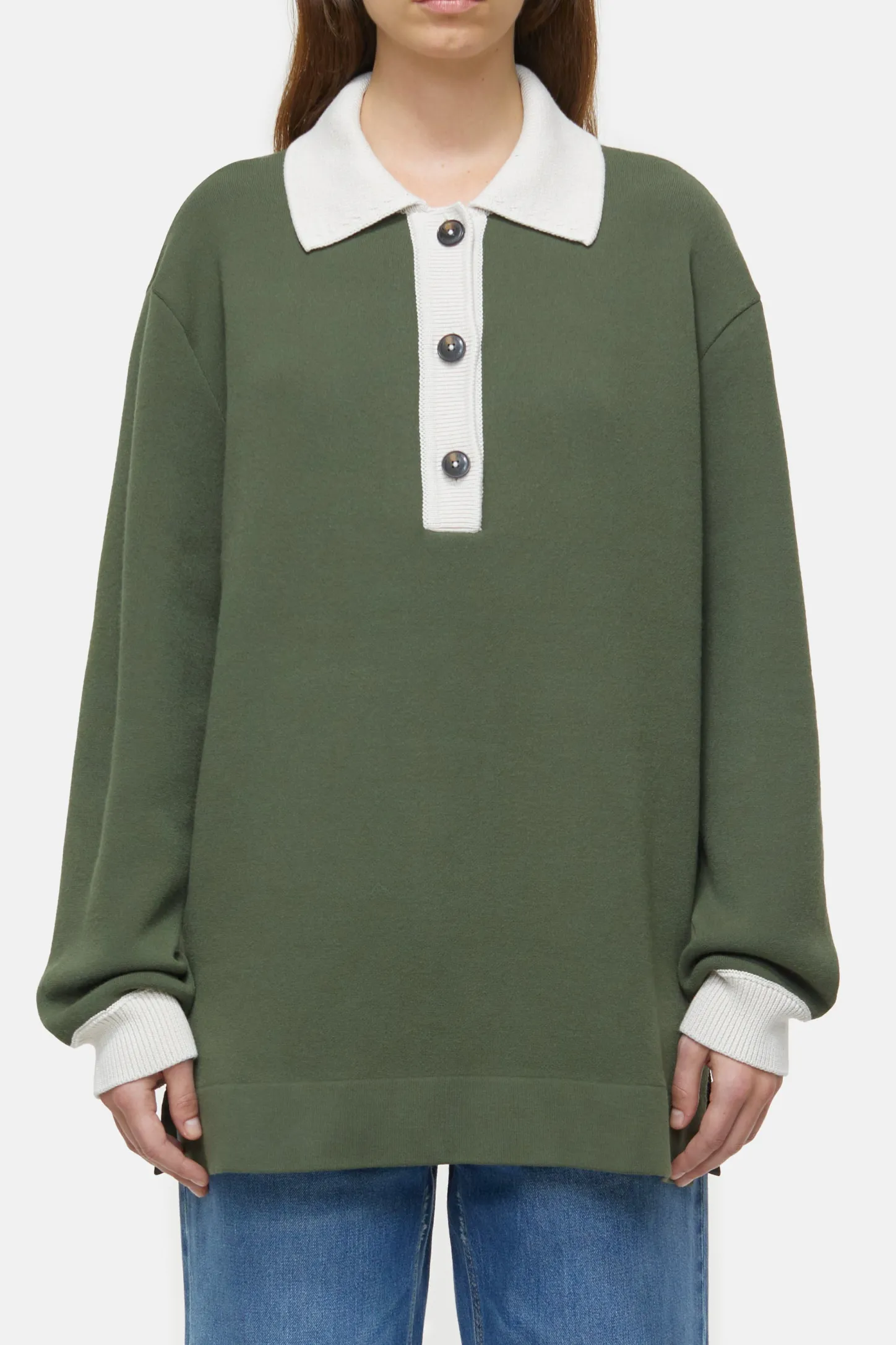 CLOSED Breisels>Poloshirt In Tweekleurige Look Groen Onkruid