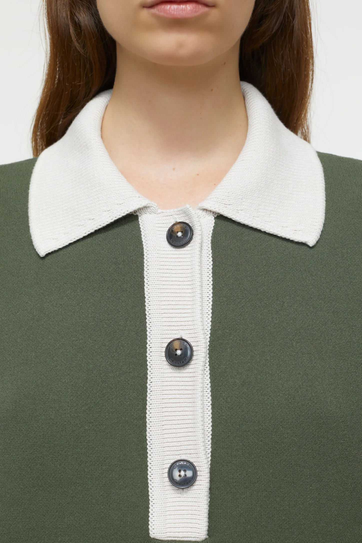 CLOSED Breisels>Poloshirt In Tweekleurige Look Groen Onkruid