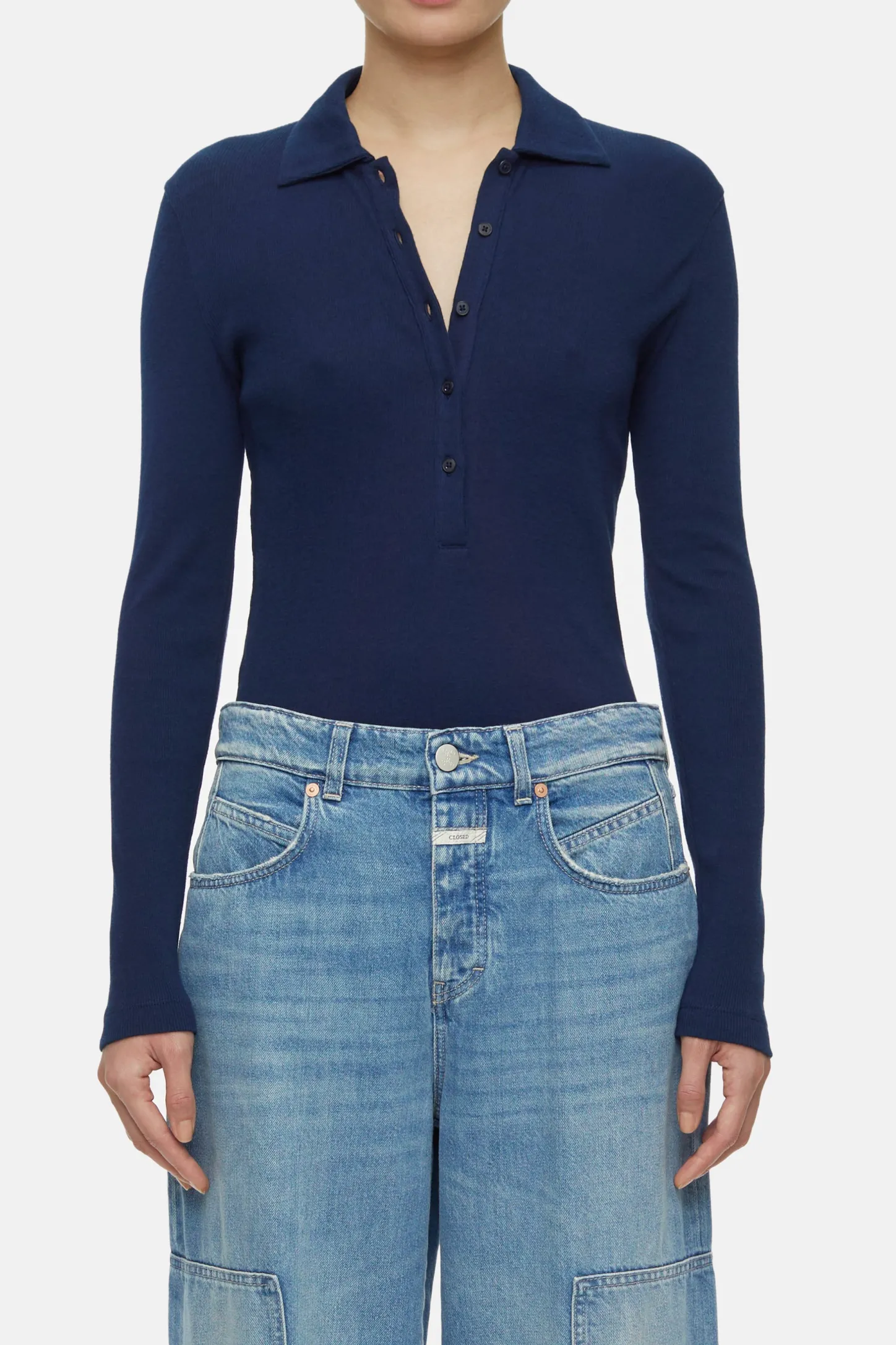 CLOSED T-Shirts>Poloshirt Met Lange Mouwen Blauwe Ruimte