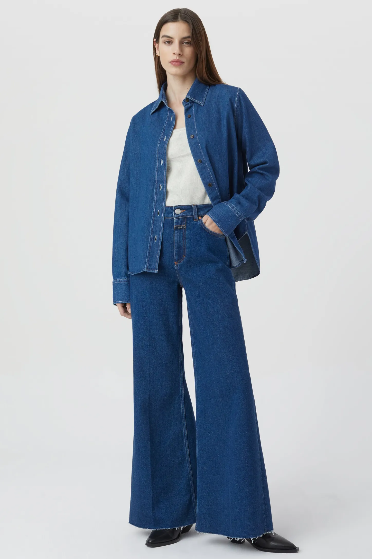 CLOSED Lange Denim>Wijde Jeans - Stijlnaam Glow-Up Donkerblauw